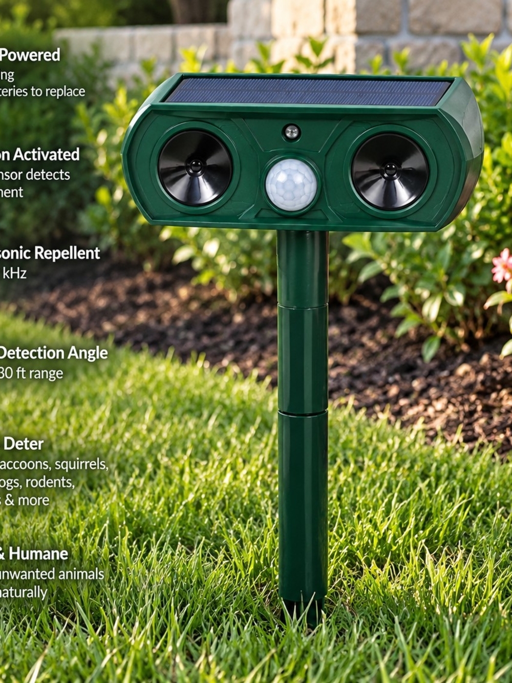 Solar Ultrasonic Animal Repeller PIR Motion Sensor Outdoor Pest Deterrent New
